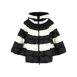 Raxxy Hooded Cape In Black And White Polyamide Women